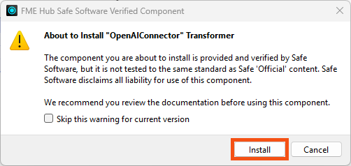 Installing a custom transformer from the FME Hub